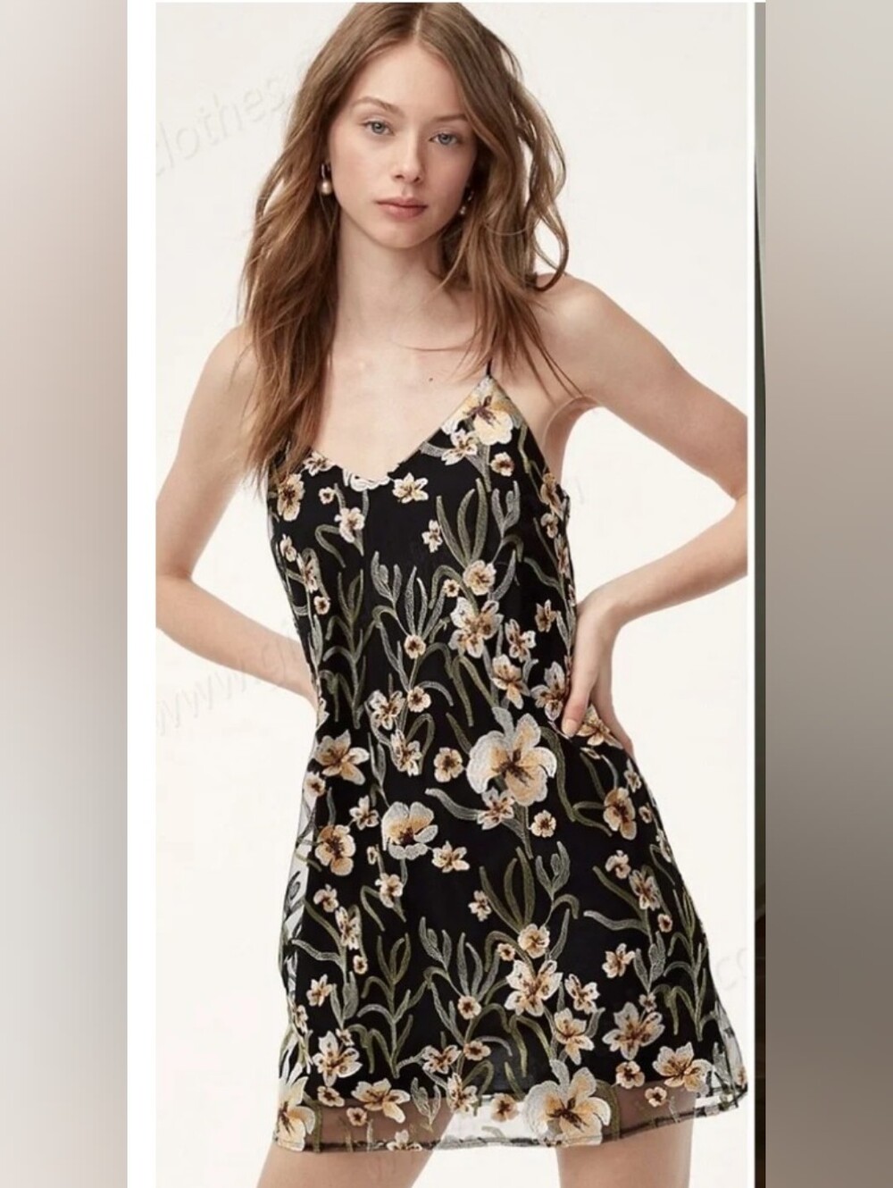 Aritzia Little Moon Embroidered Slip Dress